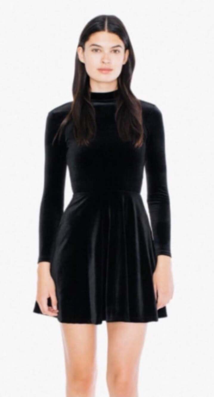 American Apparel Dress Women, Small, Velvet Long Sleeve Open Back Skater Mini